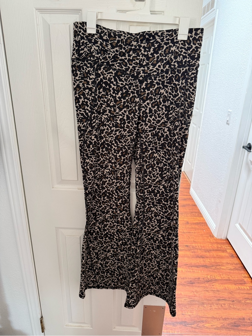 Fabletics Black and Cream Leopard Print Flared Leggings
